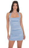 Satin Halter Bodycon Dress in Light Blue