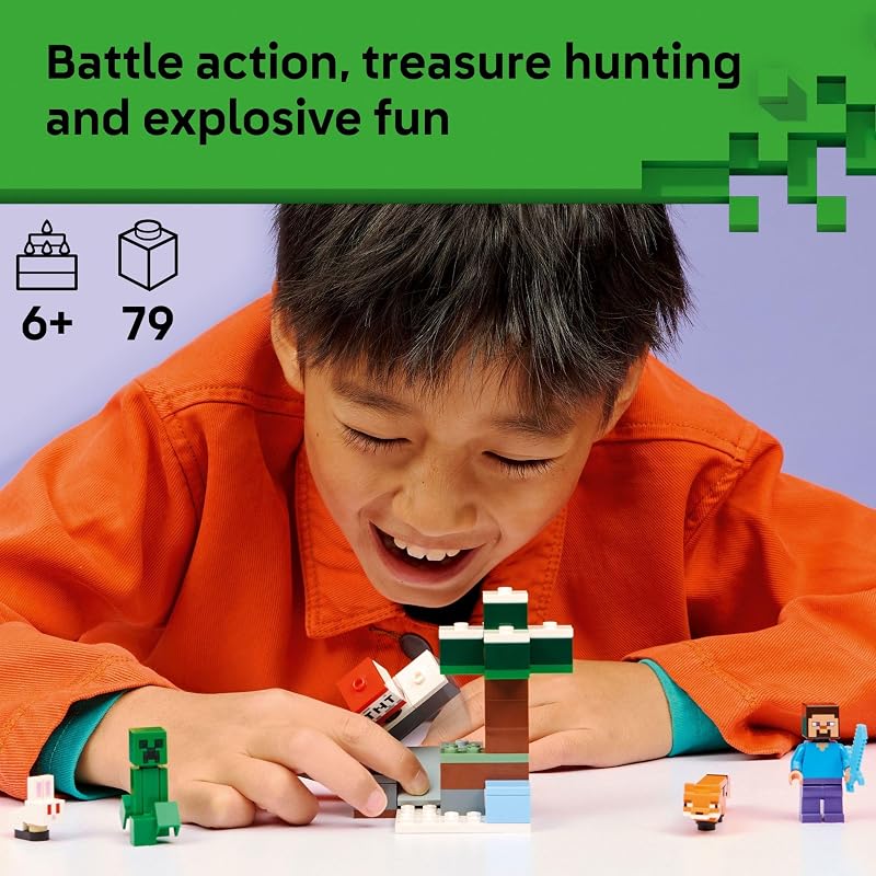 LEGO Minecraft Steves Taiga Adventure Building Toy for Boys Girls Video Game Playset Toy Figures for Kids Ages 6 W 2 Minifigures 2 Pretend Play Animals Gift Idea for Birthdays 21583