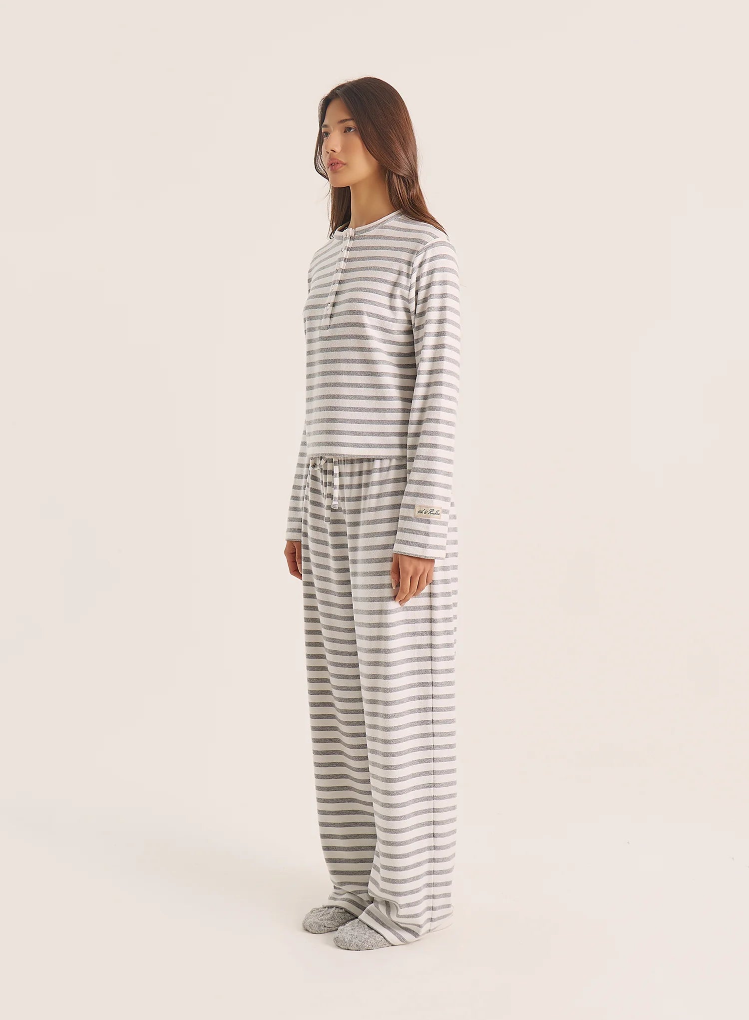 Grey Striped Jersey Rib Trousers