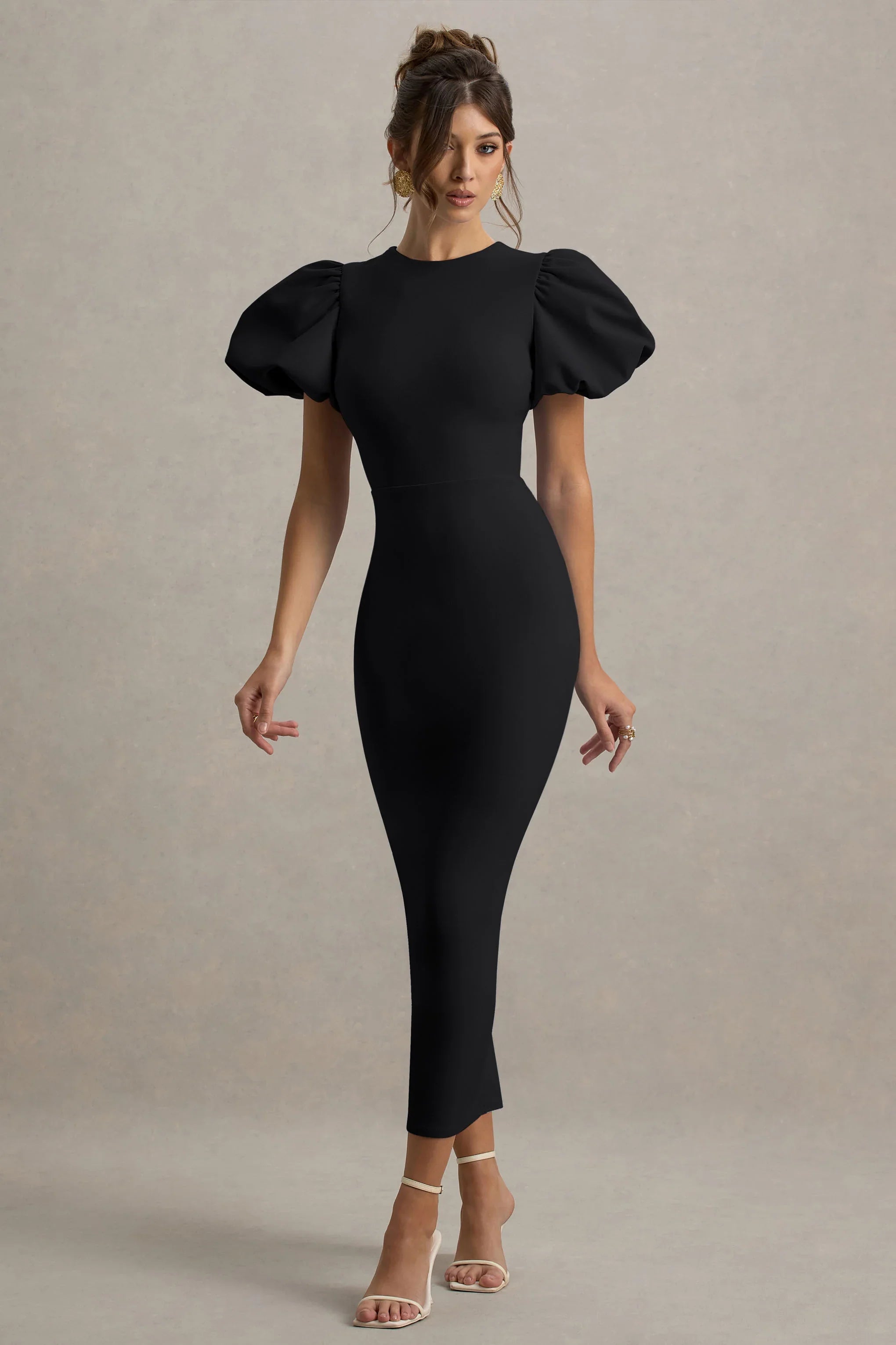 Dakota Black Puff Sleeve Midi Dress