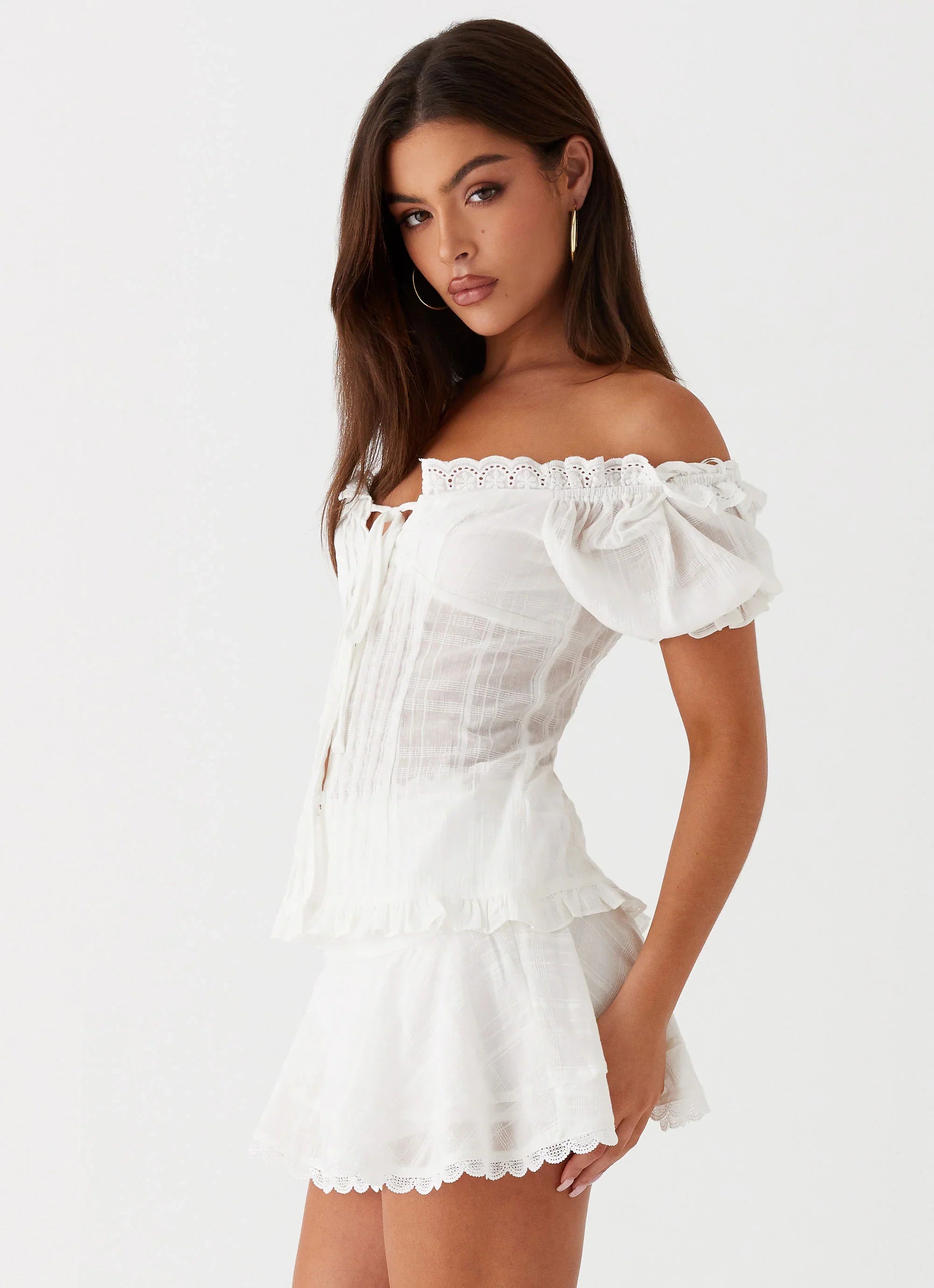 Hundred Percent Puff Sleeve Top White