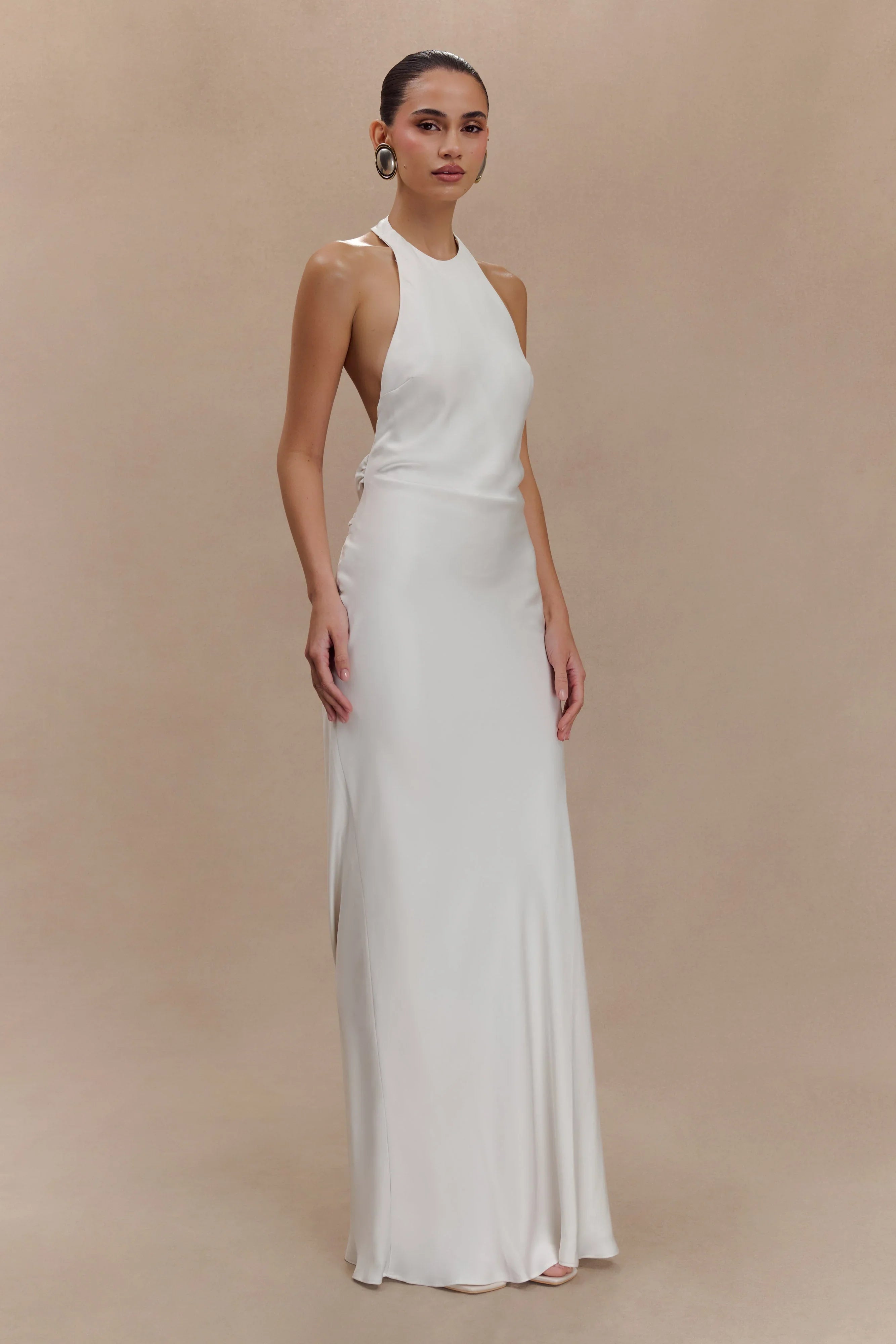 Rinna Satin Halter Maxi Dress Ivory