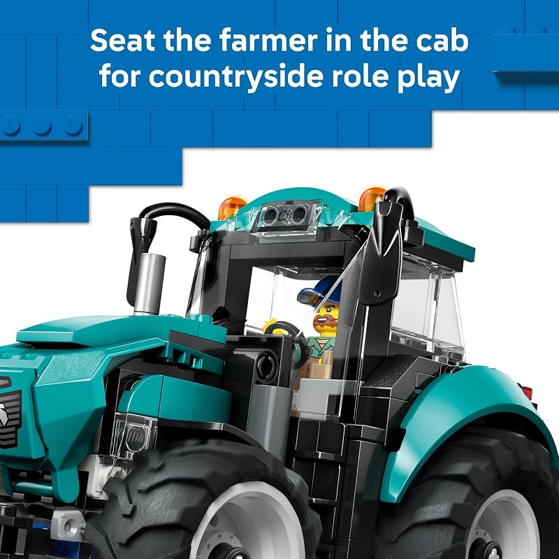 LEGO City Tractor Building Toy for Kids Pretend Play Farm Vehicle for Boys Girls Ages 7 Tractor Toy W Farmer Minifigure Gift Idea for Birthdays 60498