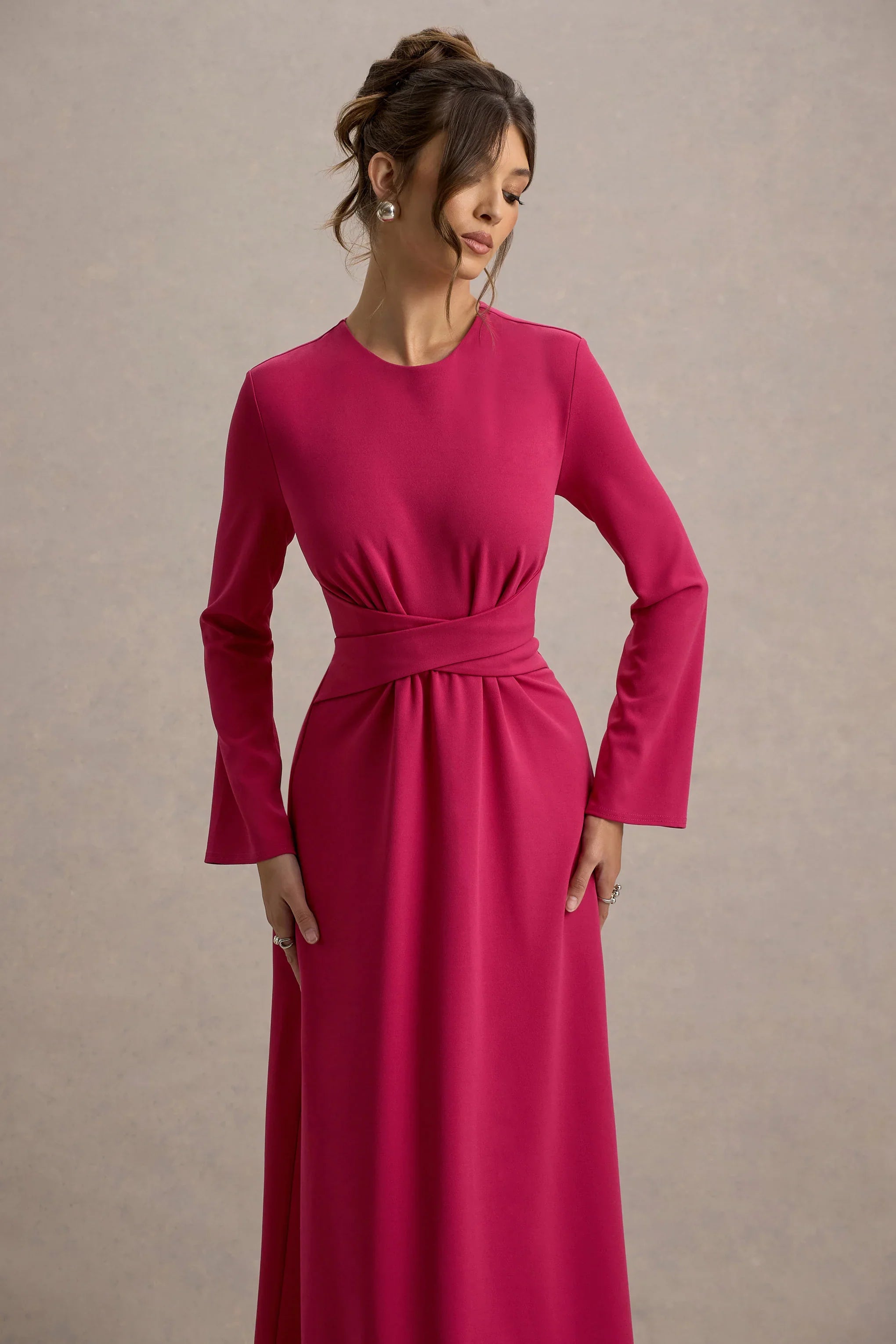 Cassiopeia Lemon Long Sleeve Midi Dress With Cross Waist