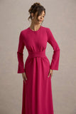 Cassiopeia Lemon Long Sleeve Midi Dress With Cross Waist