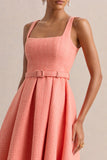 Camoria Coral Boucle Square Neck Midi Dress