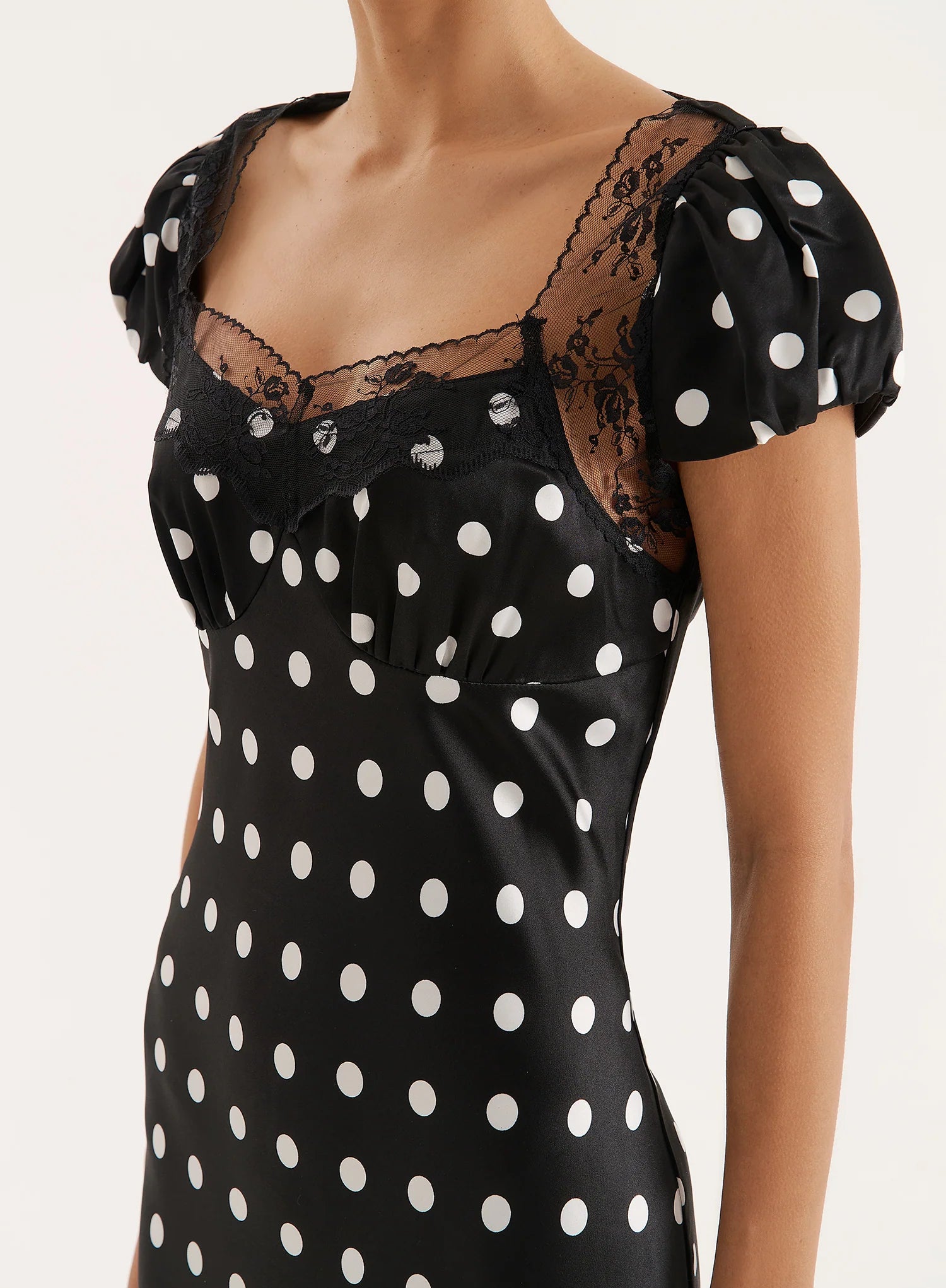 Black Polka Dot Print Satin Slip Maxi Dress