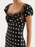 Black Polka Dot Print Satin Slip Maxi Dress