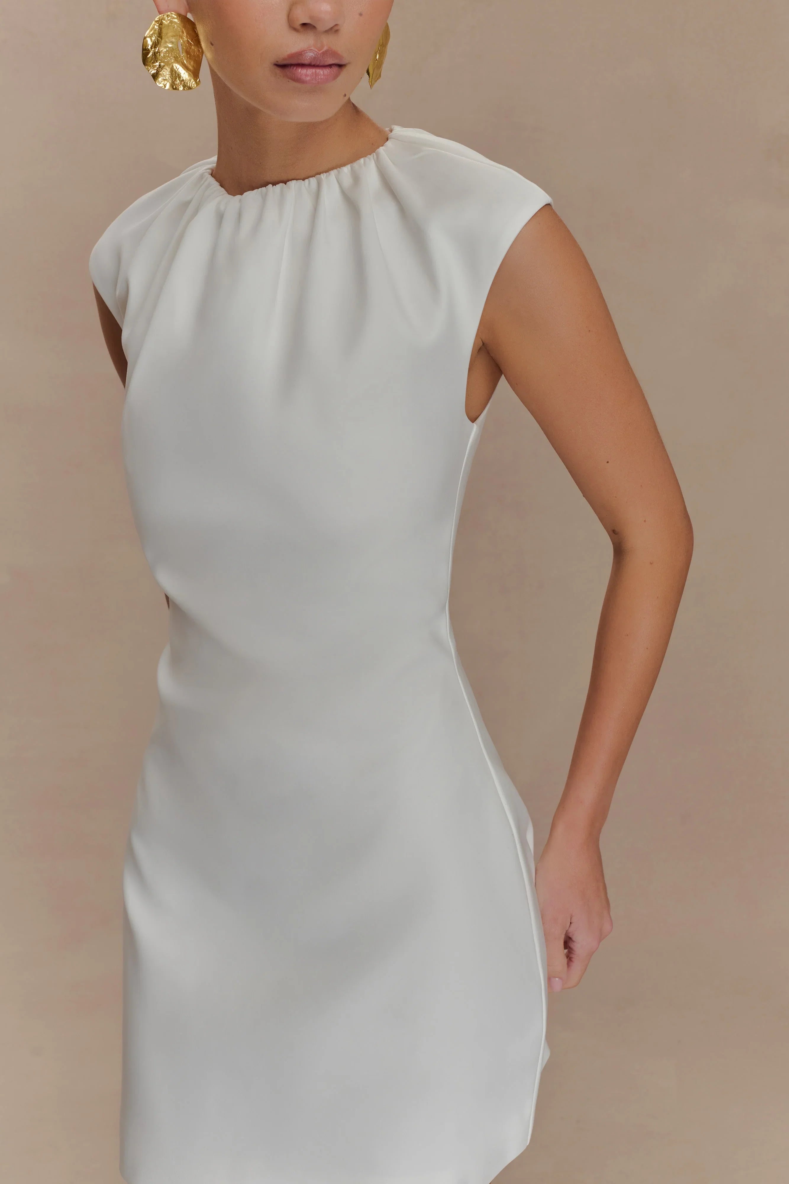 Ariana Pleated Neck Mini Dress Ivory