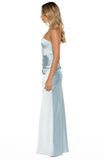 Wren Blue Satin Strapless Maxi Dress