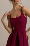 Bambina Burgundy Scoop Neck Pleated Maxi Dress