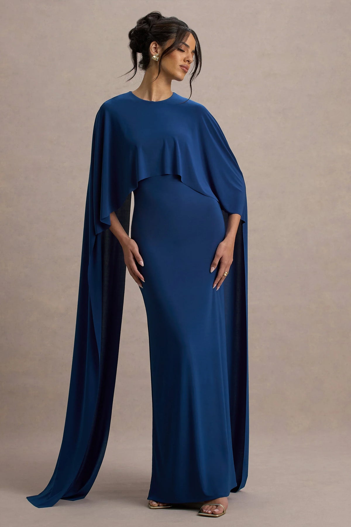 Padma Blue Draped Maxi Dress With Cape Sleeves