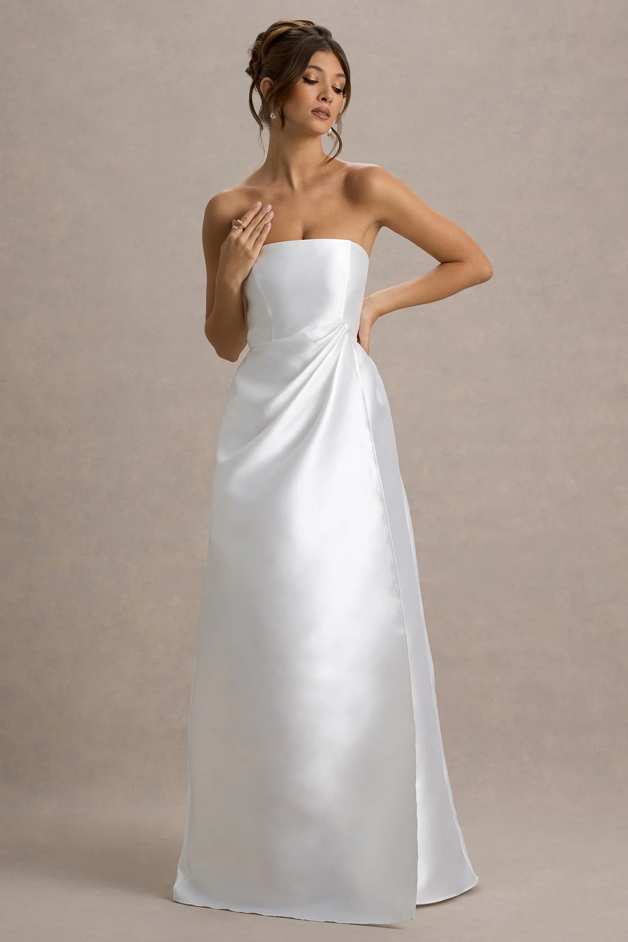 Universe White Bandeau Split Puff Skirt Maxi Dress