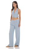 Wide Leg Linen Pants in Blue