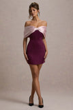 Linley Burgundy Pink Satin Bow Bardot Mini Dress