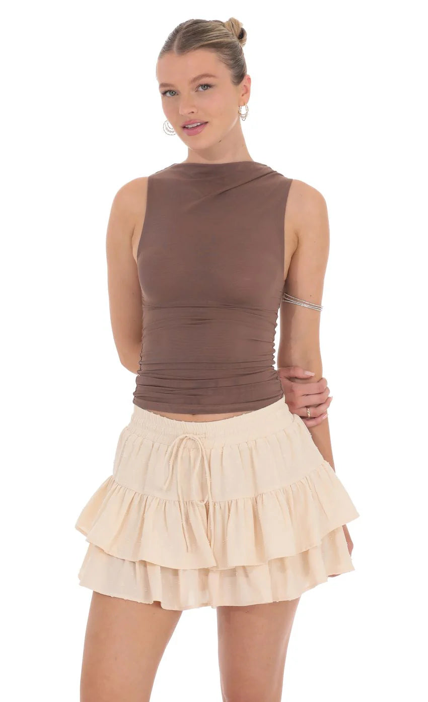 Dotted Ruffle Skort in Beige