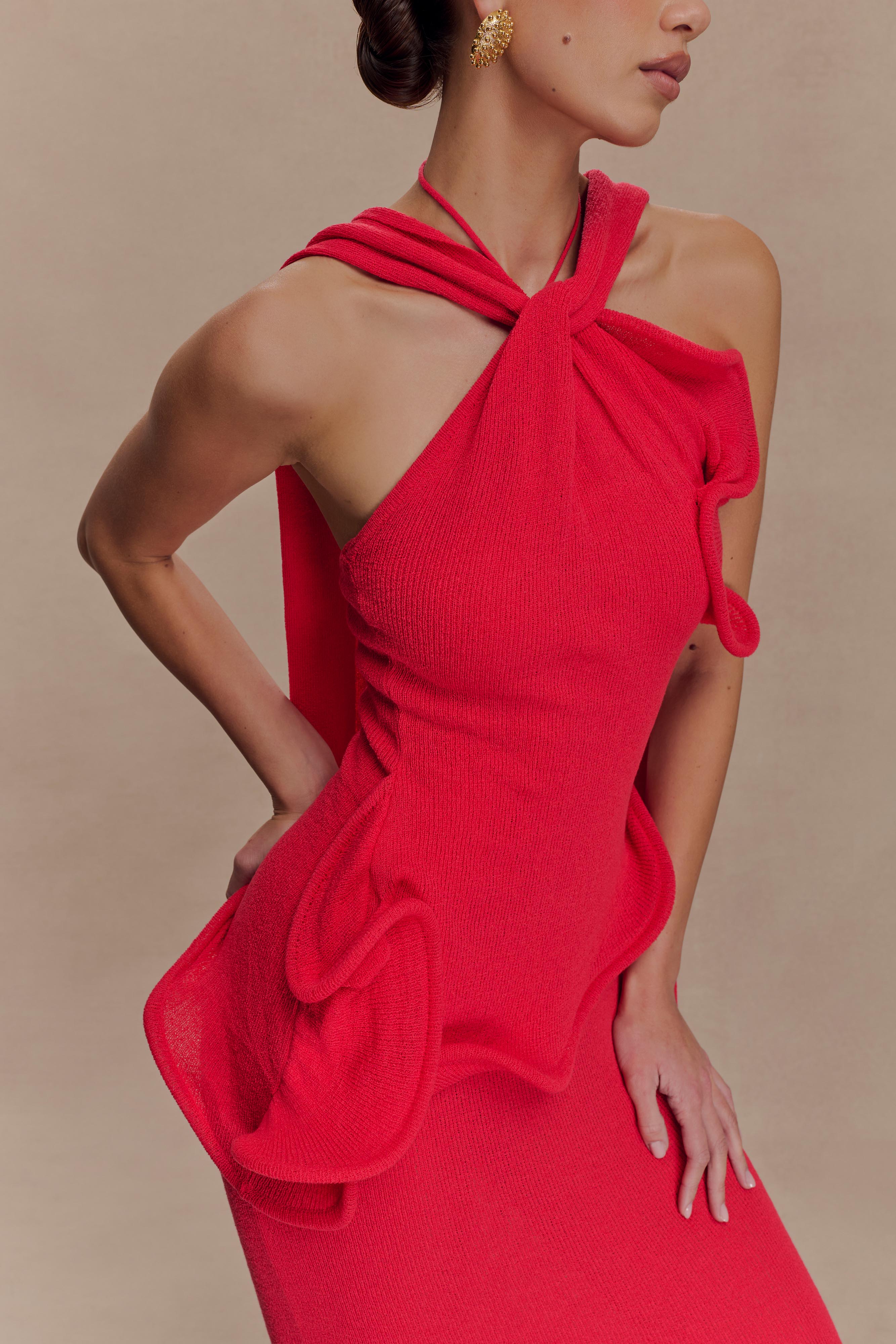 Caprice Halter Knit Maxi Dress Red
