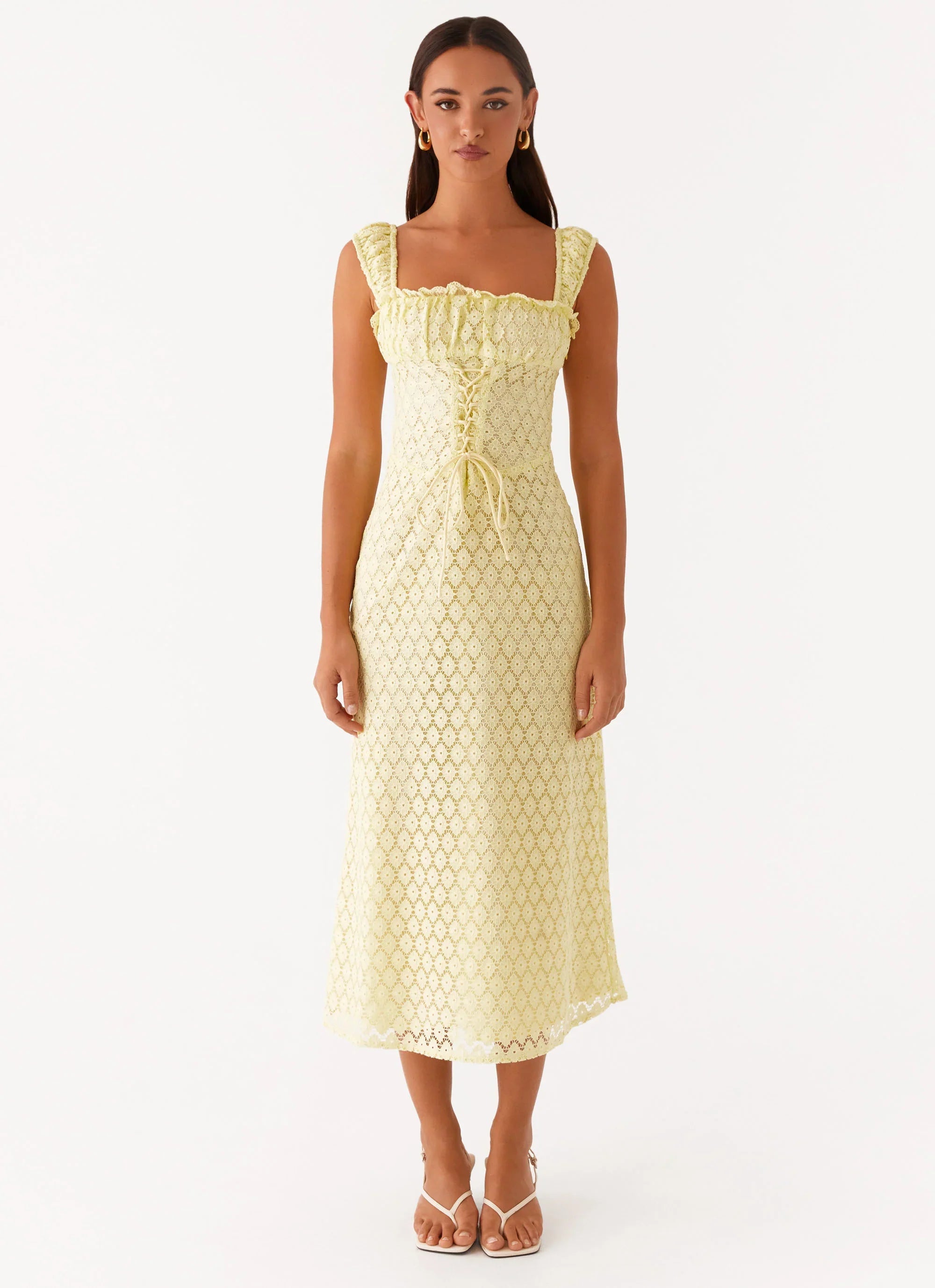 Keziah Tie Front Midi Dress Lemon