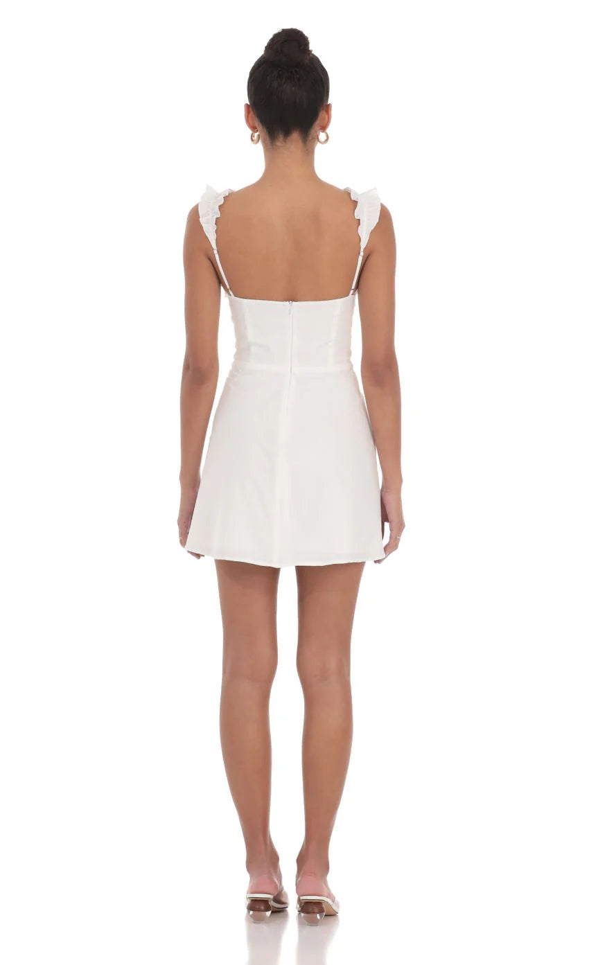 Ruffle Strap A line Dress in White