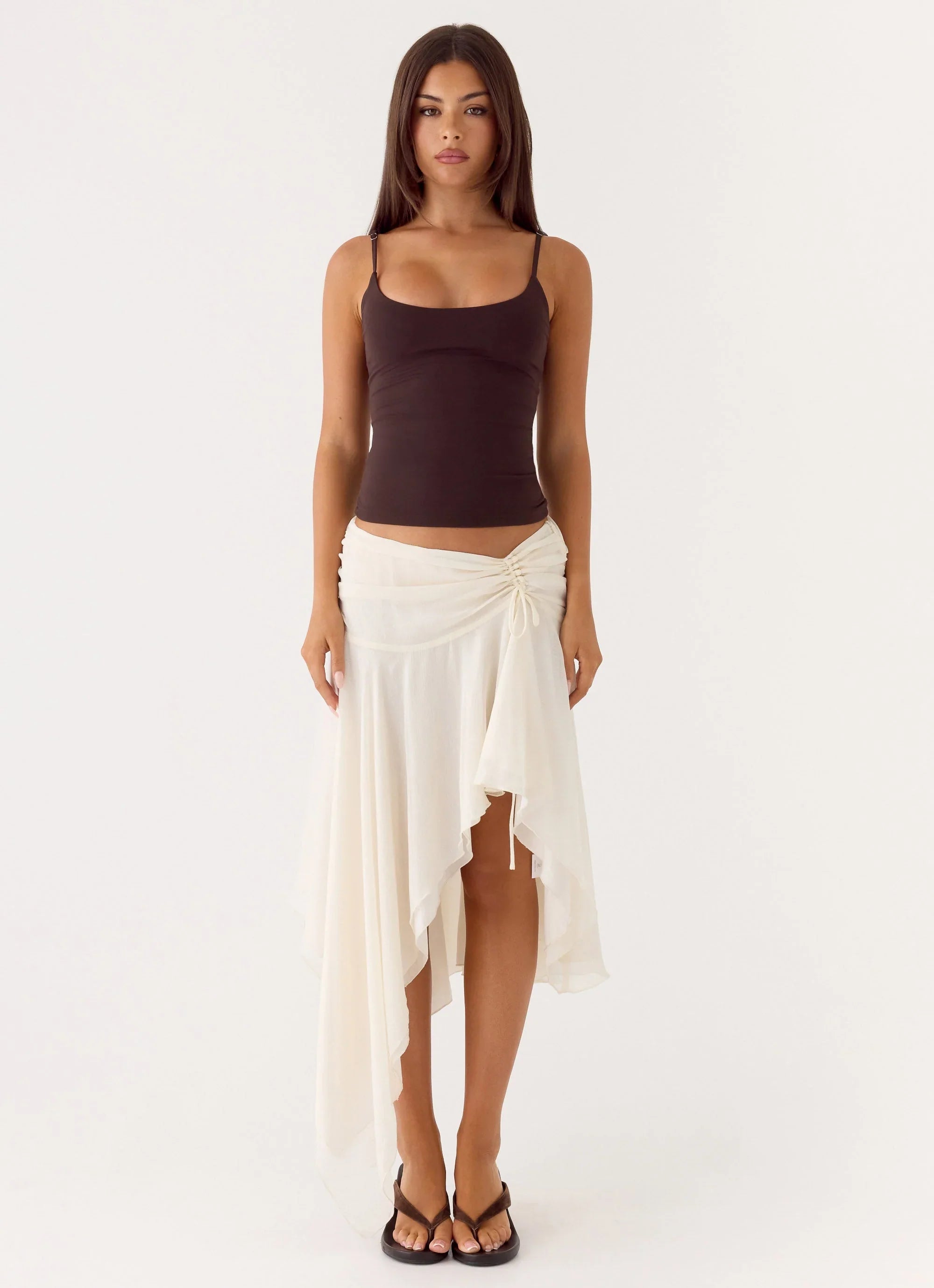 Abeda Asymmetrical Midi Skirt Ivory