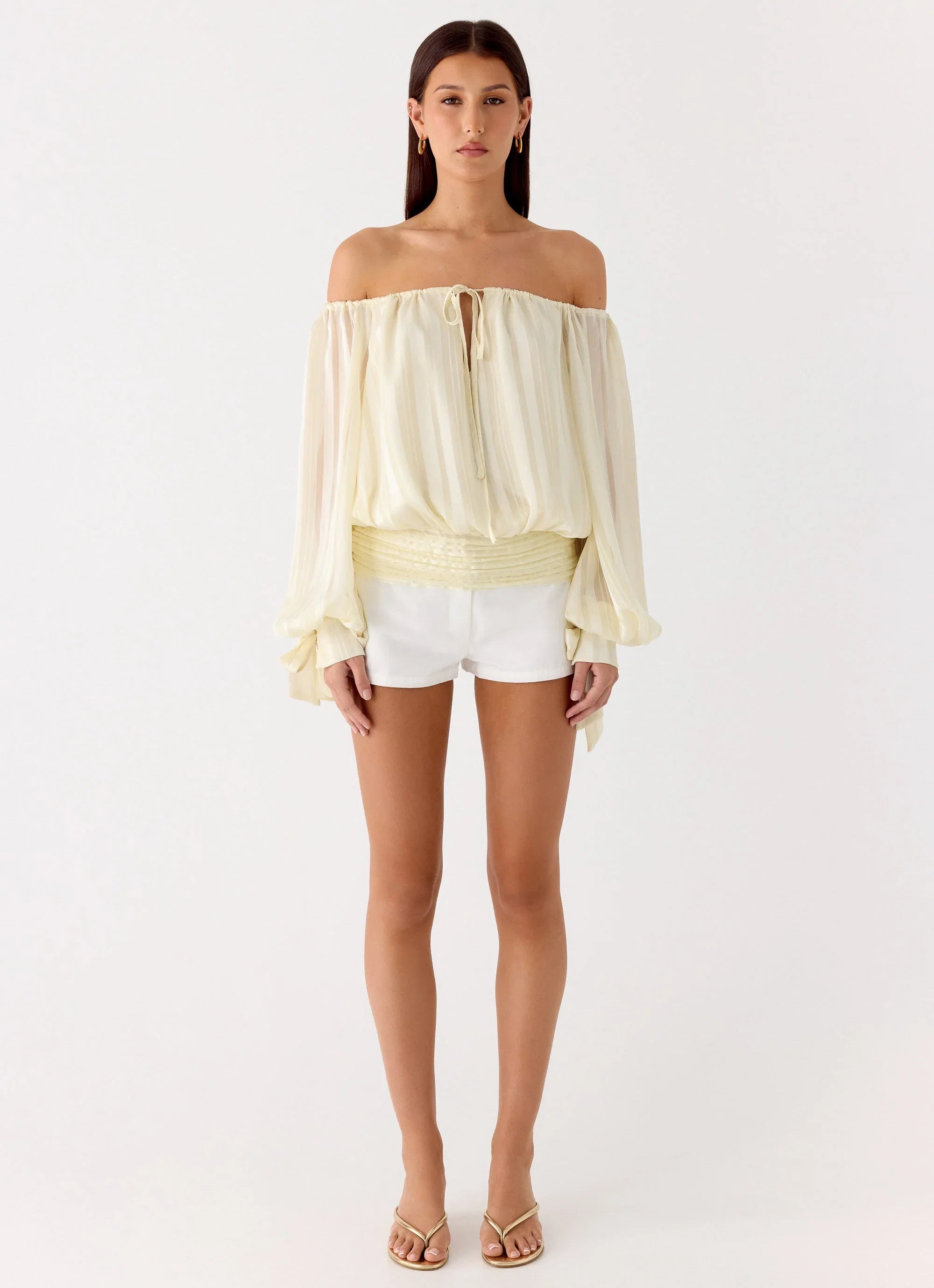 Coconut Kiss Off Shoulder Long Sleeve Top Yellow