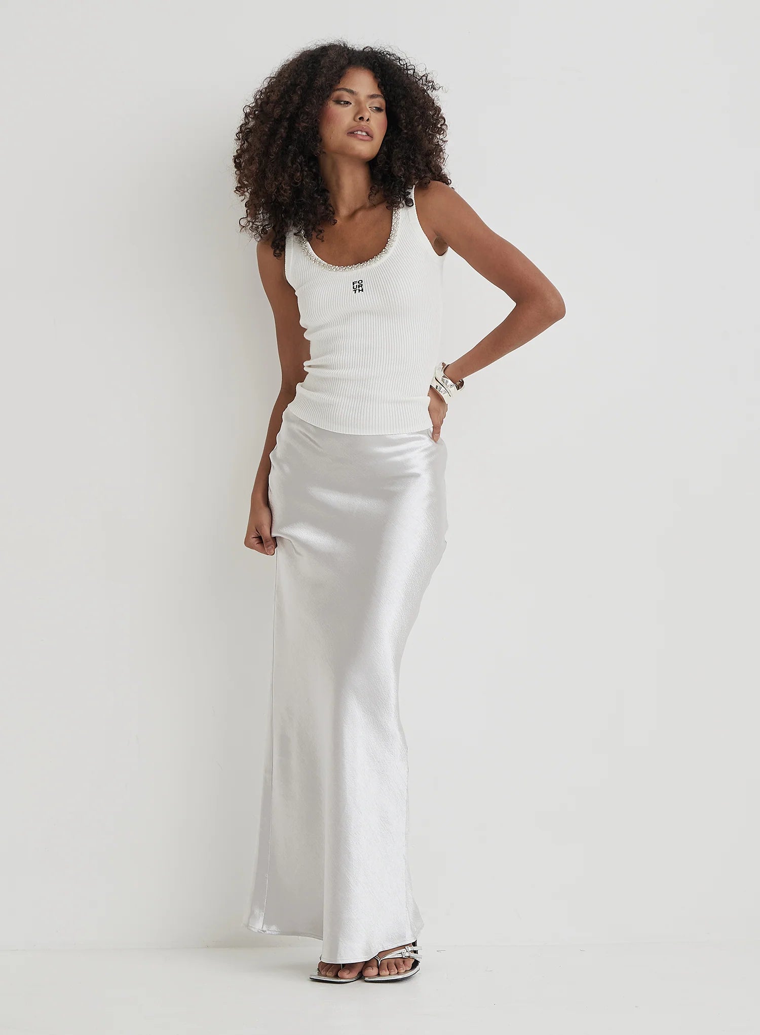 White Embellished Trim Branded Vest Top