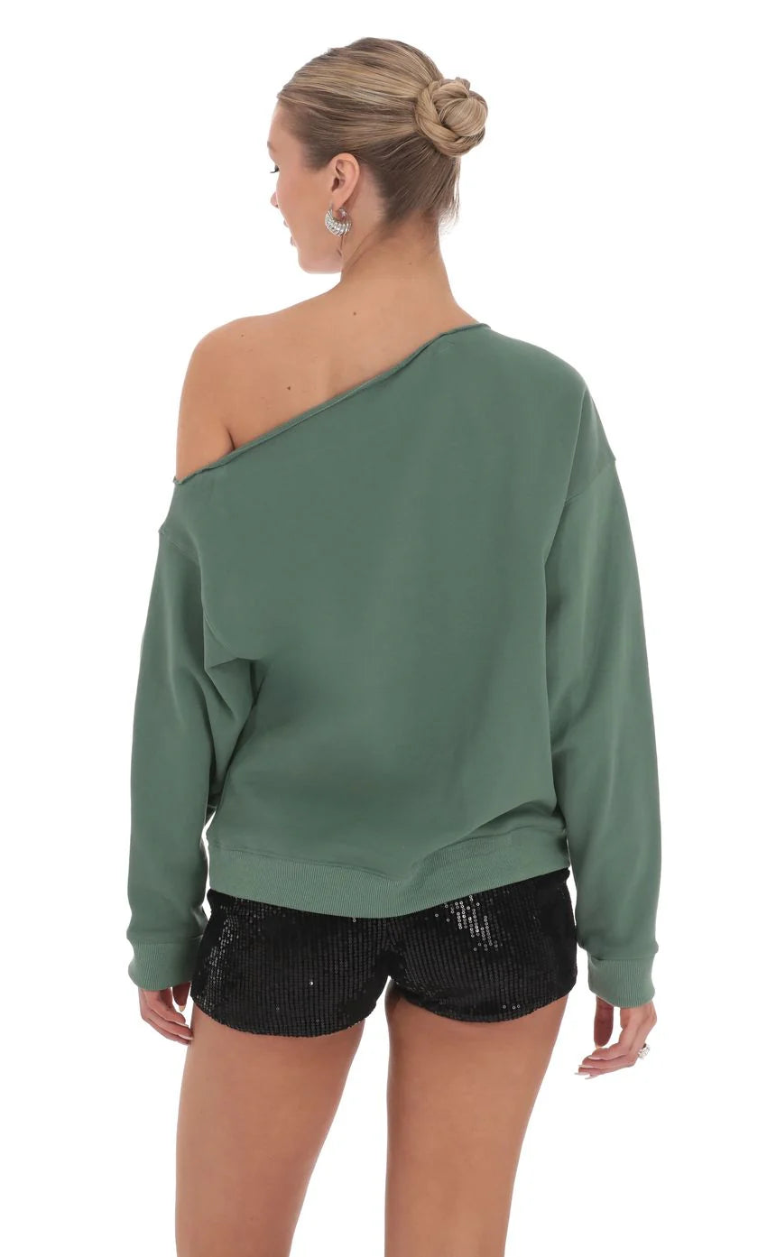 Cut Off Shoulder Jumper in Green