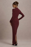 Hespera Port High Neck Long Sleeve Gathered Maxi Dress