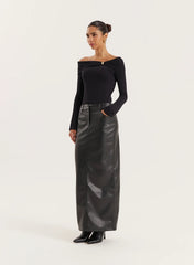 Black Gold Hardware Detail Knitted Long Sleeve Top