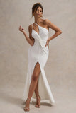 Neroli White Strapless Asymmetric Twisted Maxi Dress