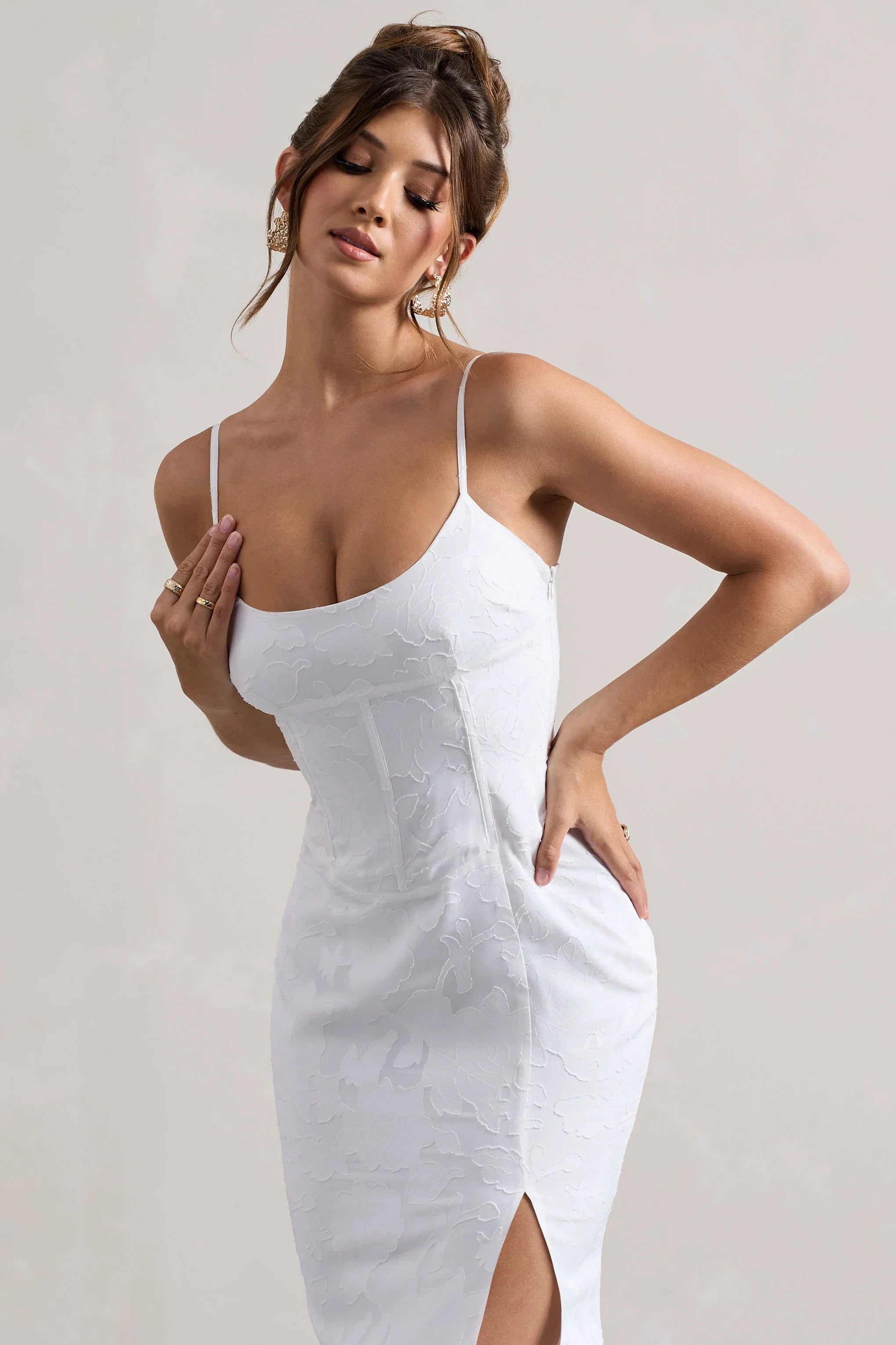 Intimacy White Lace Corset Split Maxi Dress