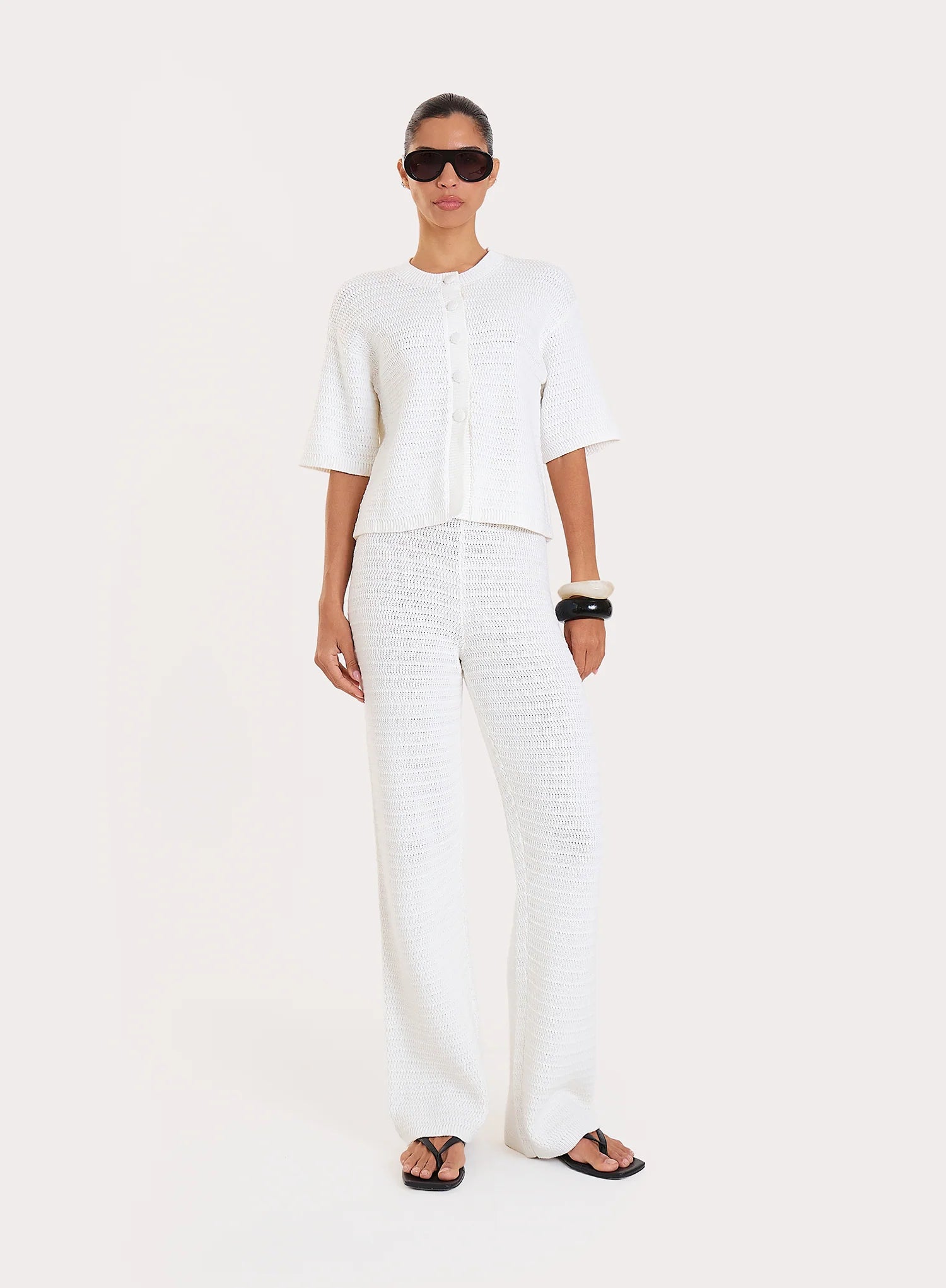 White Crochet Straight Leg Trousers