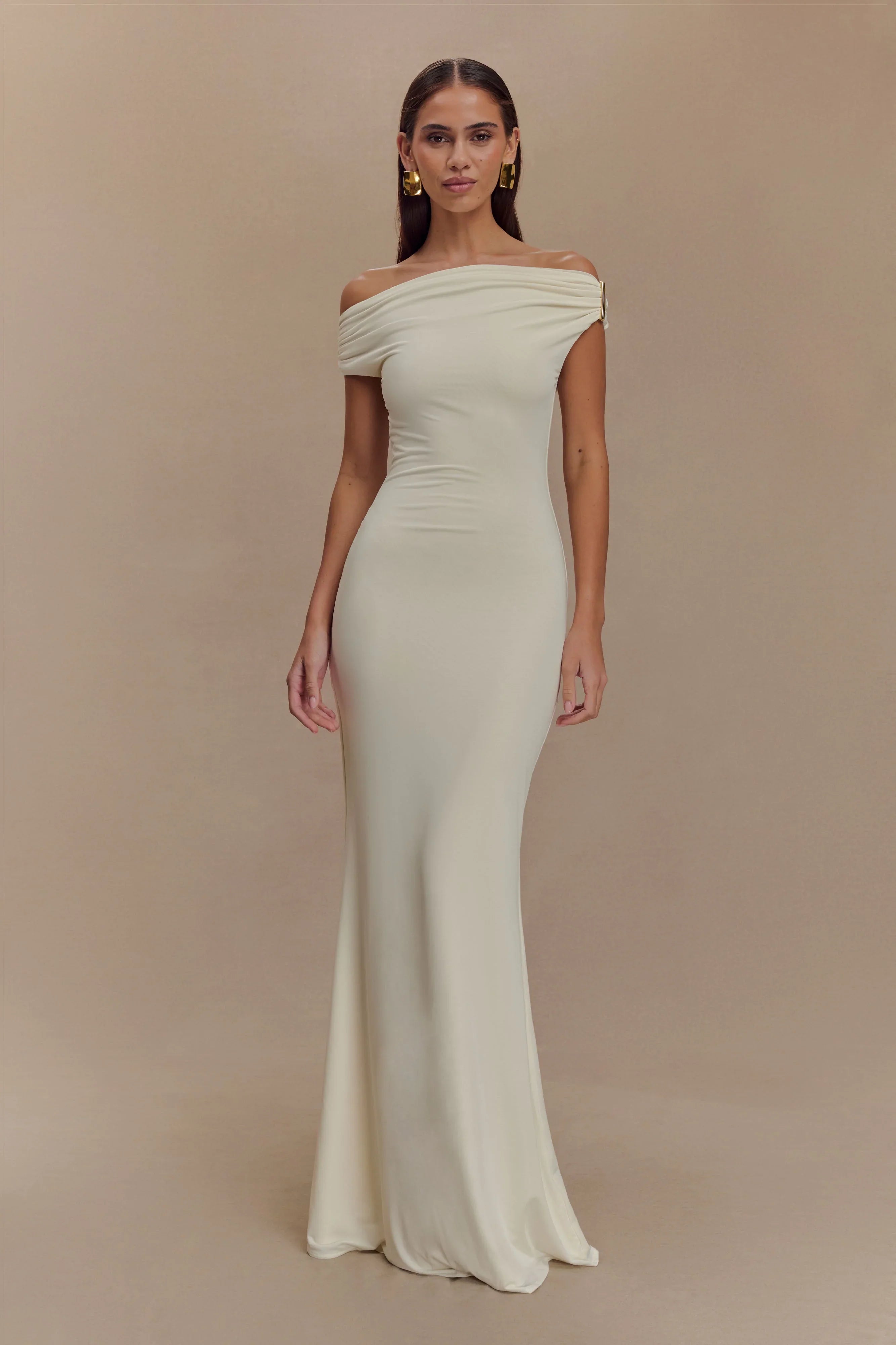 Kinsley Slinky Maxi Dress With Hardware Ivory