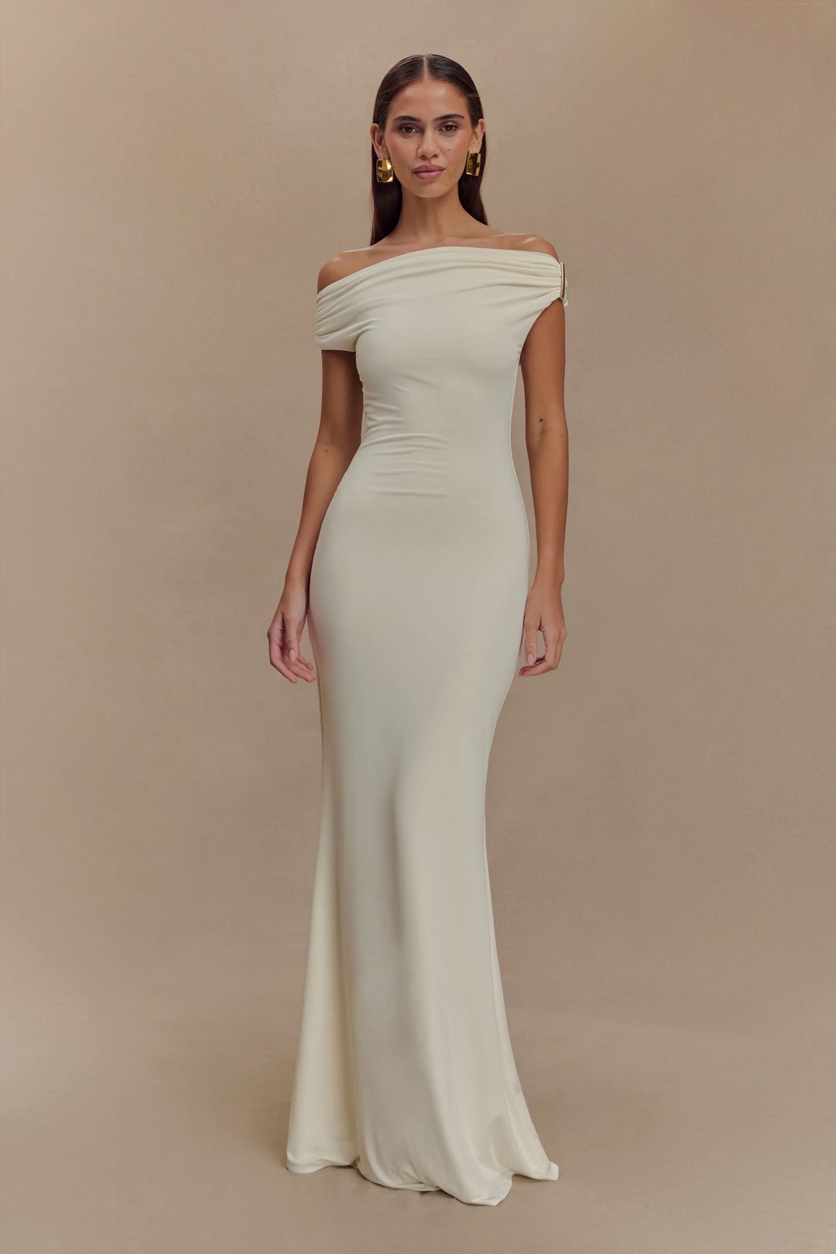 Kinsley Slinky Maxi Dress With Hardware Ivory