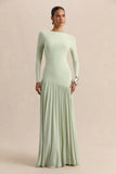 Jasira Mint Crew Neck Maxi Dress With Asymmetric Drop Waist