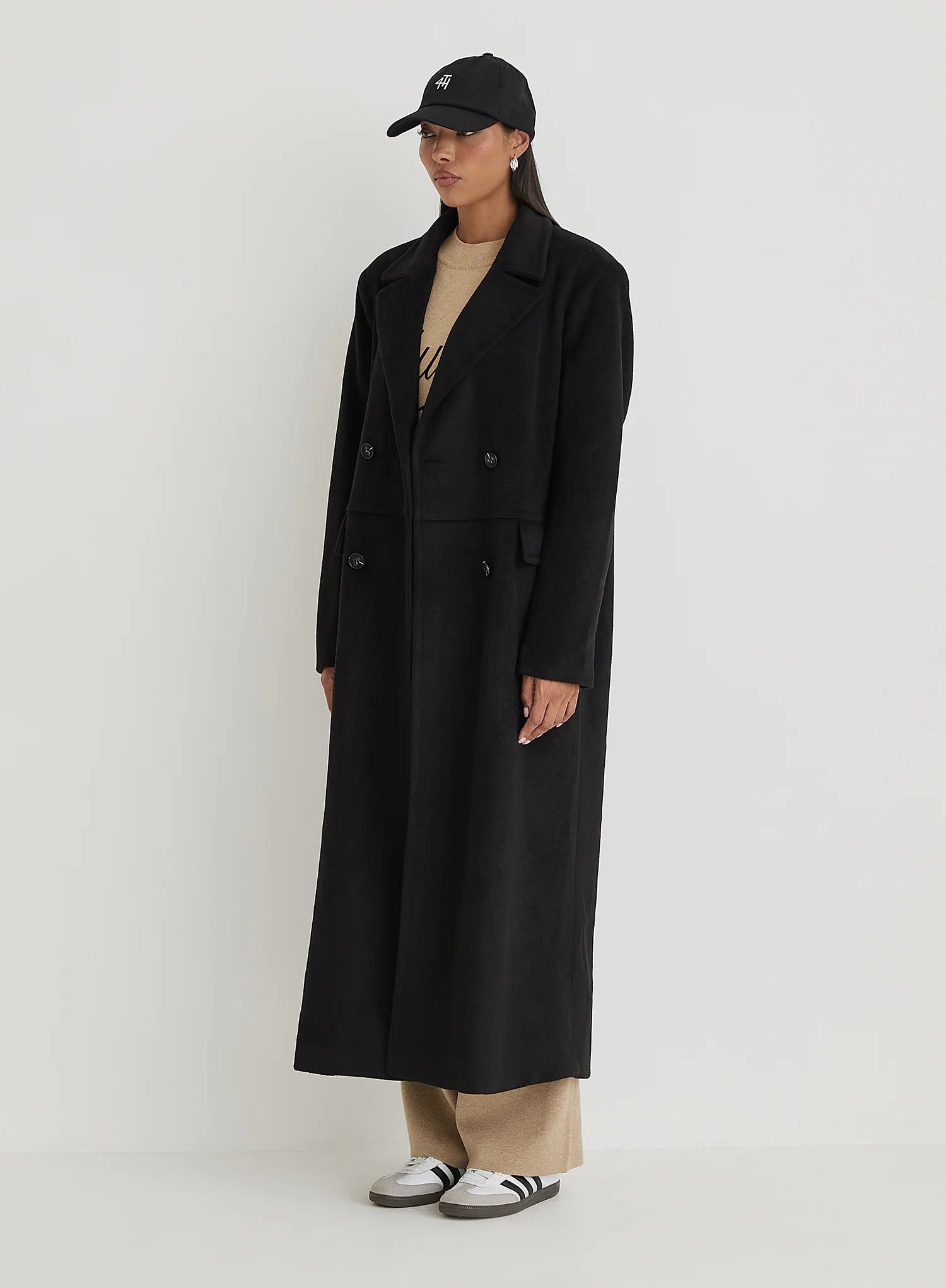 Black Tailored Oversized Maxi Coat With Scarf Melia