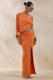 Marlena Orange Twisted Split Maxi Skirt
