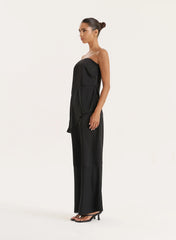 Black Satin And Chiffon Bandeau Asymmetric Top