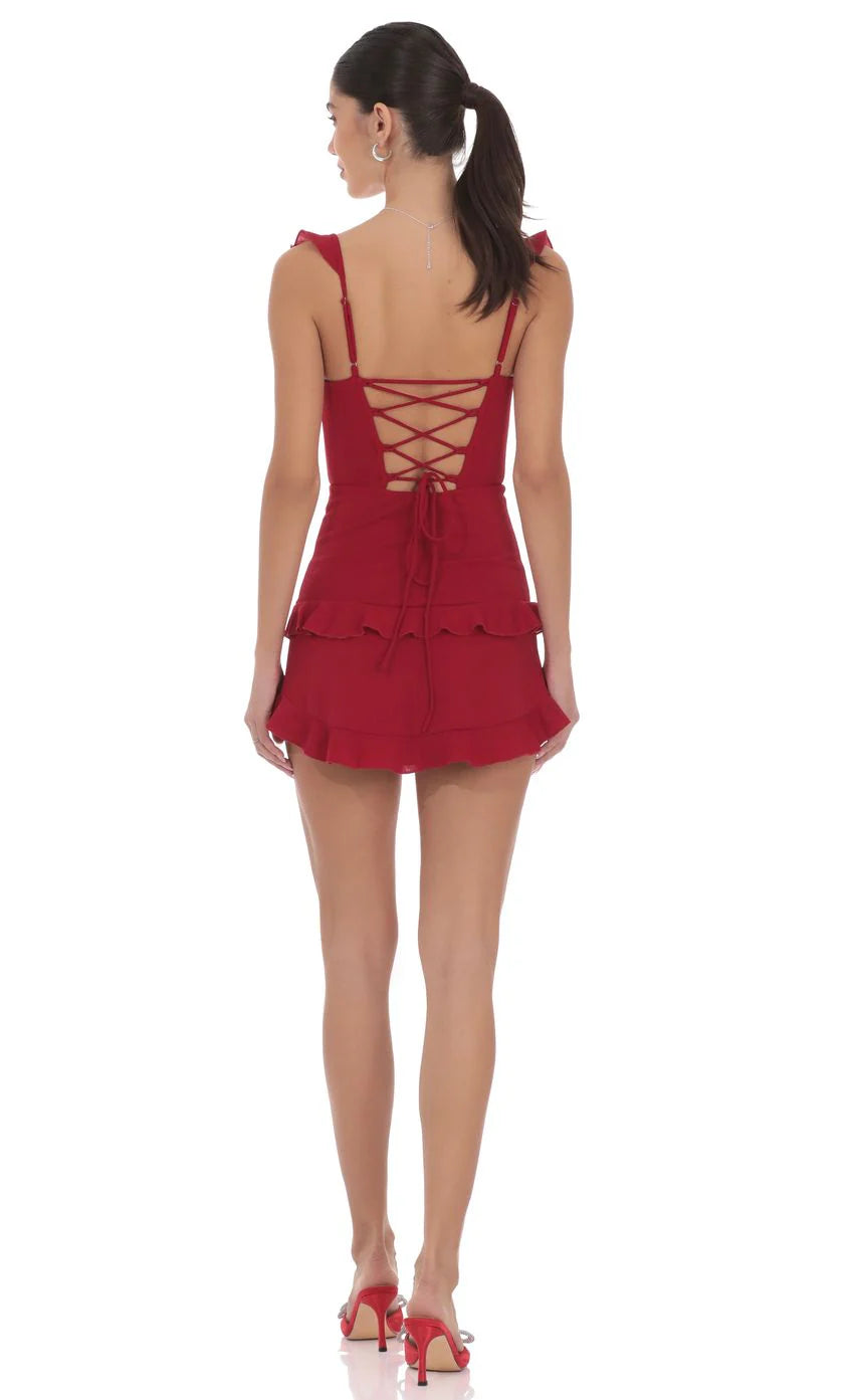 Ruffle Bodycon Dress in Red