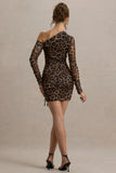 Aphrodite Leopard Print Asymmetric Ruched Side Mini Dress