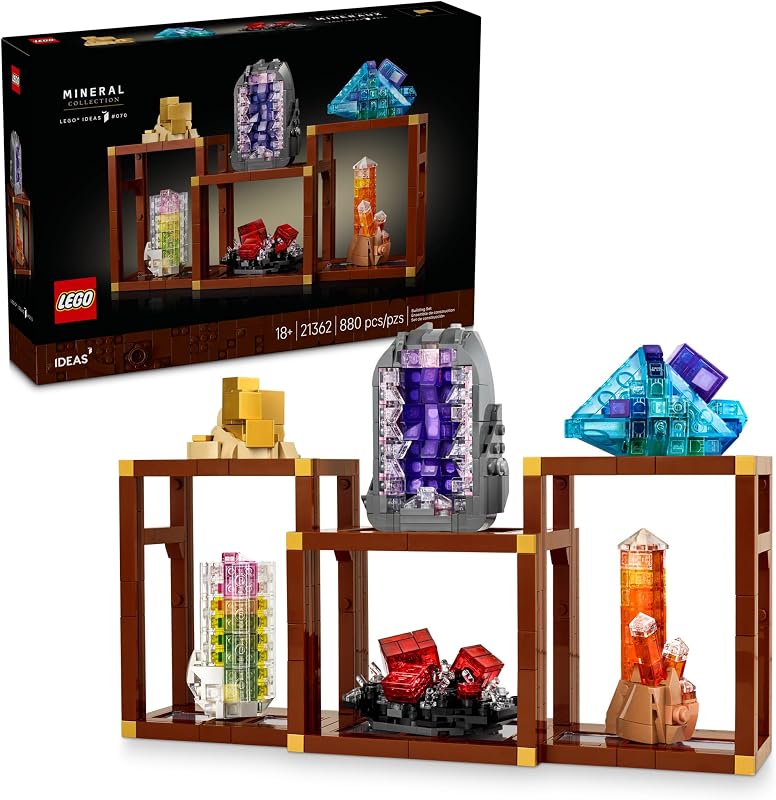LEGO Ideas Mineral Collection Building Set for Adults Ages 18 Bedroom or Office Decor with 3 Display Shelves Unique Gift Idea for Men Women 21362