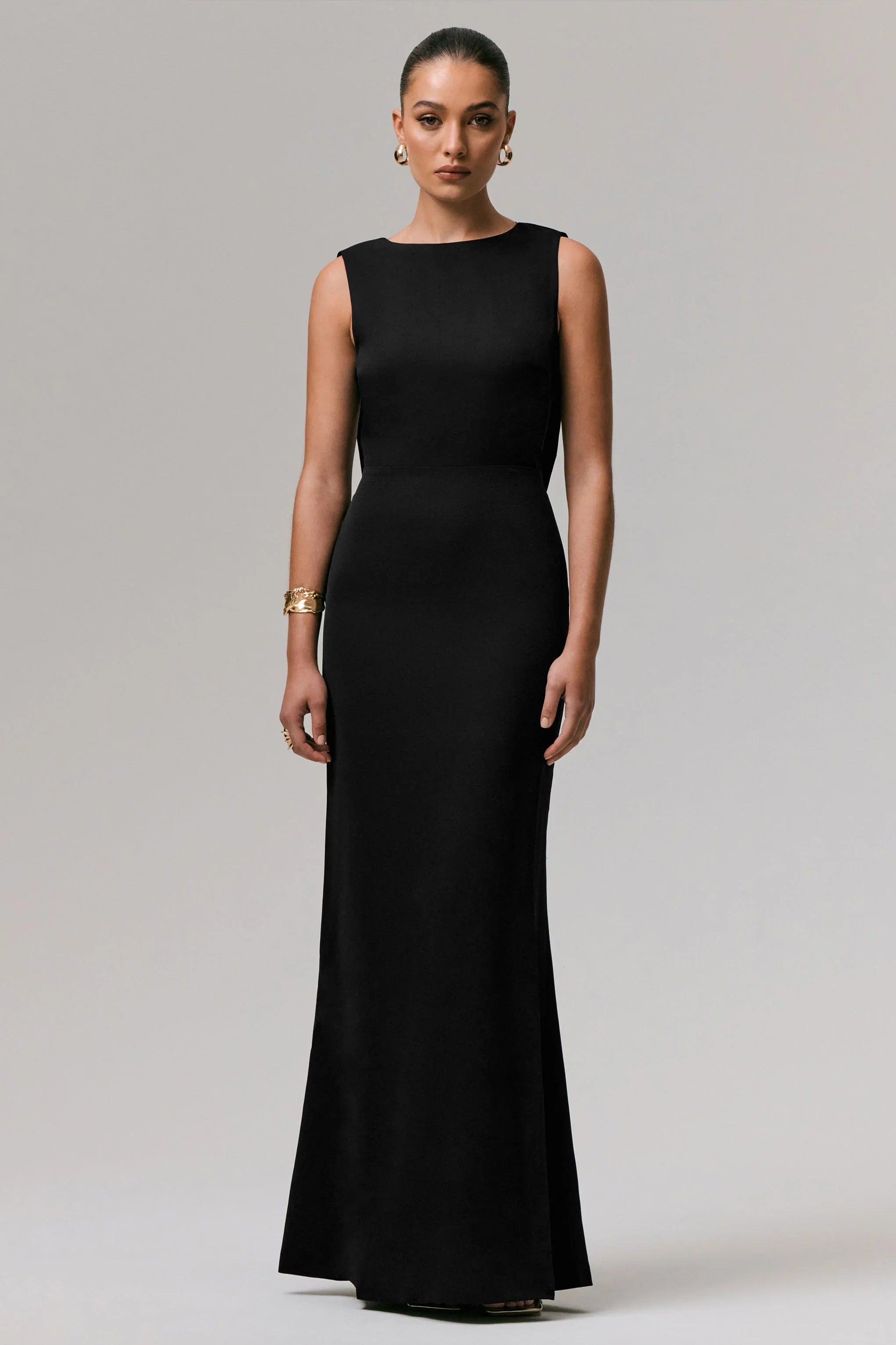 Maxie Black Round Neck Maxi Dress With Back Detail