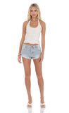 Low Rise Cuffed Denim Shorts in Light Blue