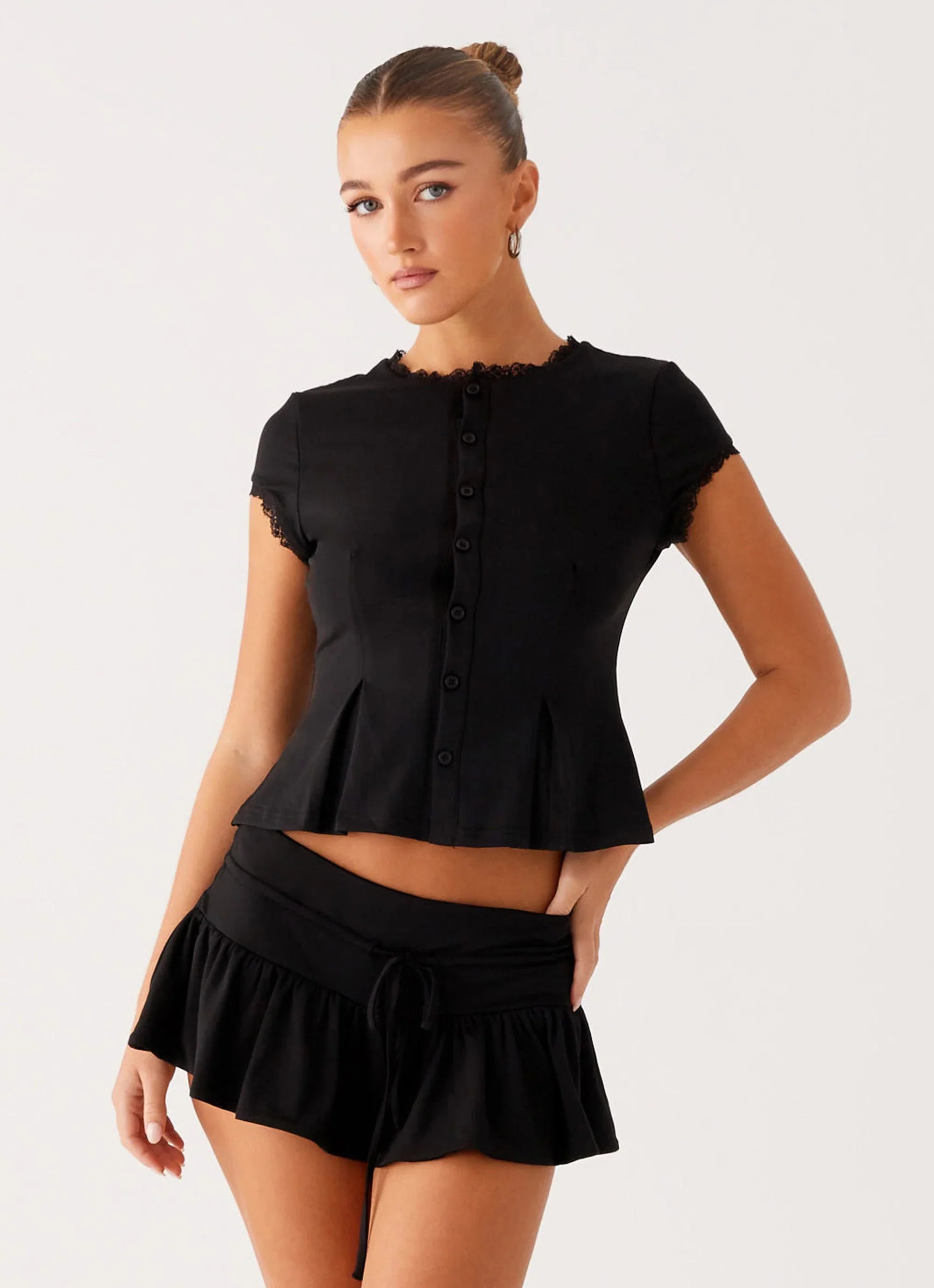 Landon Button Up Top Black