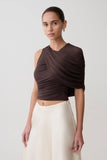 Adrienne One Shoulder Slinky Top Chocolate