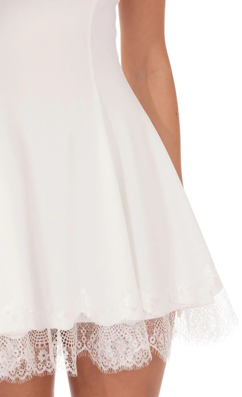Strapless Mini Dress with Lace trim Hem