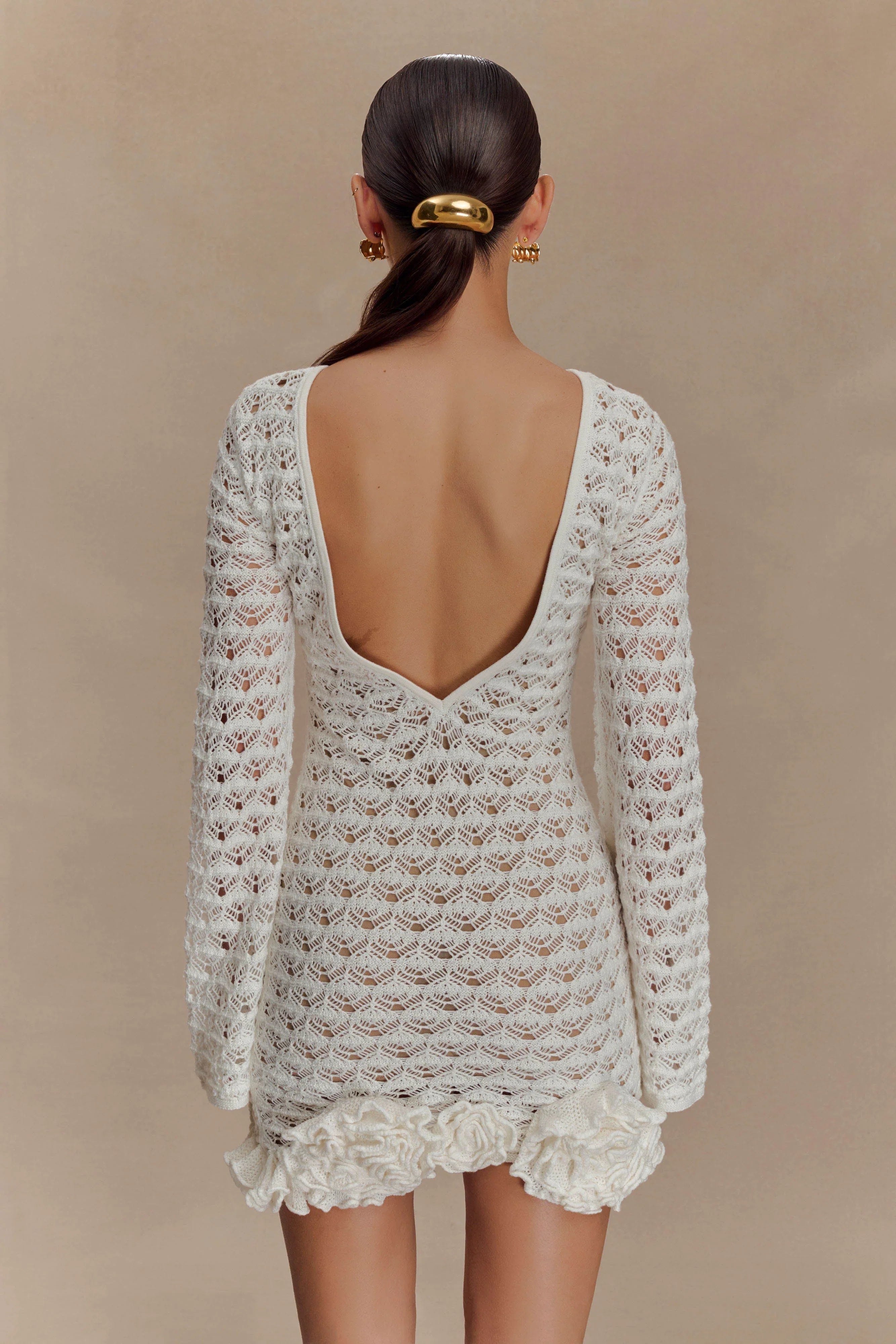 Aileen Ruffle Crochet Mini Dress Ivory