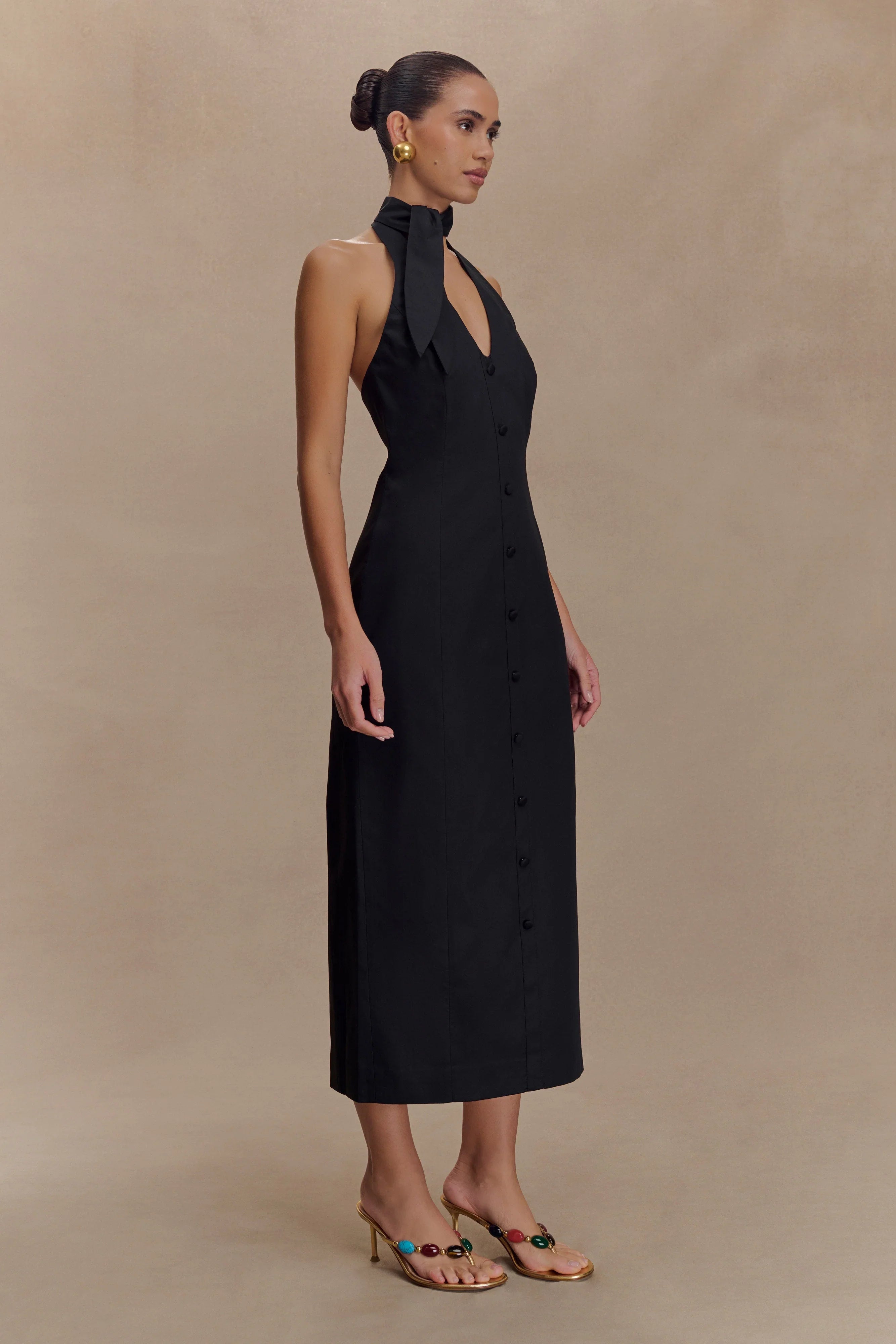 Simona Halter Neck Midi Dress Black