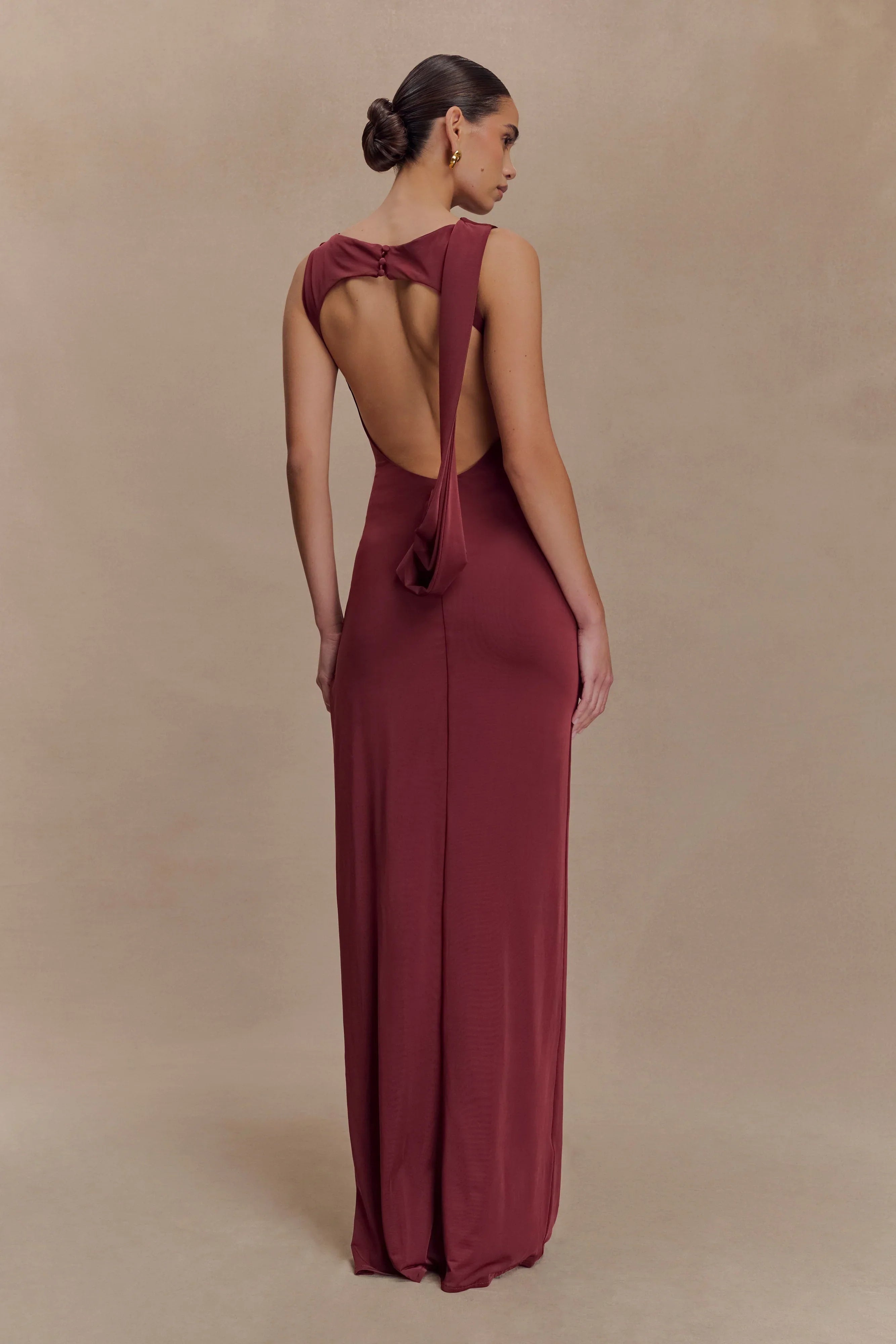 Henley Slinky Drape Maxi Dress Wine