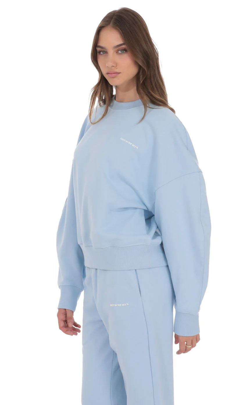 Lucy Oversized Cropped Crewneck in Light Blue